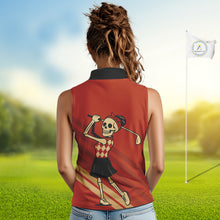 Load image into Gallery viewer, Funny argyle pattern Skull Women Sleeveless Polo Shirt Custom ladies golf attire, cool golf gift| Red NQS10251