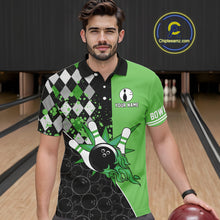 Load image into Gallery viewer, Custom Black and Green argyle pattern flame Bowling Team Jerseys, Bowling Polo, 1/4 Zip Shirt for Men NQS10450