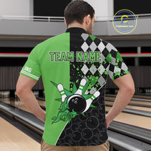 Load image into Gallery viewer, Custom Black and Green argyle pattern flame Bowling Team Jerseys, Bowling Polo, 1/4 Zip Shirt for Men NQS10450