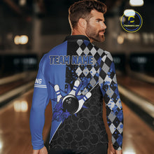 Load image into Gallery viewer, Custom Black and Blue argyle pattern flame Bowling Team Jerseys, Bowling Polo, 1/4 Zip Shirt for Men NQS10451