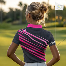 Load image into Gallery viewer, Pink and Black ribbon pattern Women golf polo shirts Custom breast cancer golf attire for ladies NQS10115