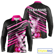 Load image into Gallery viewer, Pink and Black ribbon pattern Men Bowling Shirts Custom breast cancer awareness Team Bowling Jersey NQS10116