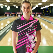 Load image into Gallery viewer, Pink and Black ribbon pattern Women Bowling Shirts Custom breast cancer awareness Team Bowling Jersey NQS10116