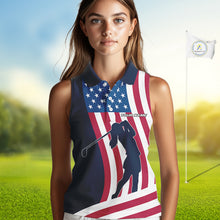 Load image into Gallery viewer, American Flag Sleeveless Polo Shirt custom women&#39;s patriotic polo shirts, best golf shirts for ladies NQS10253