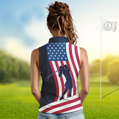 American Flag Sleeveless Polo Shirt custom women's patriotic polo shirts, best golf shirts for ladies NQS10253