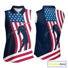 Load image into Gallery viewer, American Flag Sleeveless Polo Shirt custom women&#39;s patriotic polo shirts, best golf shirts for ladies NQS10253