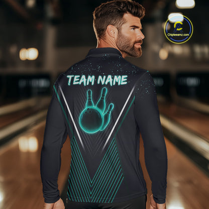 Bowling polo, quarter zip shirt for Men custom team bowling jersey, gift for bowlers | Turquoise NQS10256