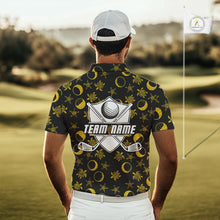 Load image into Gallery viewer, Black and Gold golf pattern Men golf polo shirts Custom best mens golf wear, personalized golf gifts NQS10130