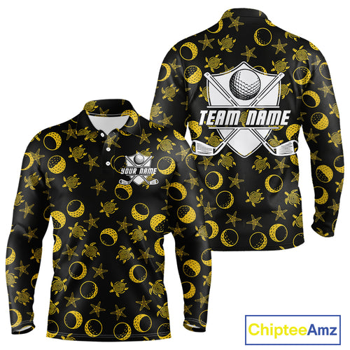 Black and Gold golf pattern Men golf polo shirts Custom best mens golf wear, personalized golf gifts NQS10130