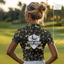 Load image into Gallery viewer, Black and Gold golf pattern Women golf polo shirts Custom best ladies golf wear, golfing gifts NQS10130