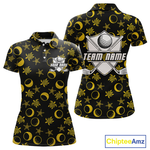 Black and Gold golf pattern Women golf polo shirts Custom best ladies golf wear, golfing gifts NQS10130