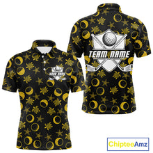 Load image into Gallery viewer, Black and Gold golf pattern Men golf polo shirts Custom best mens golf wear, personalized golf gifts NQS10130