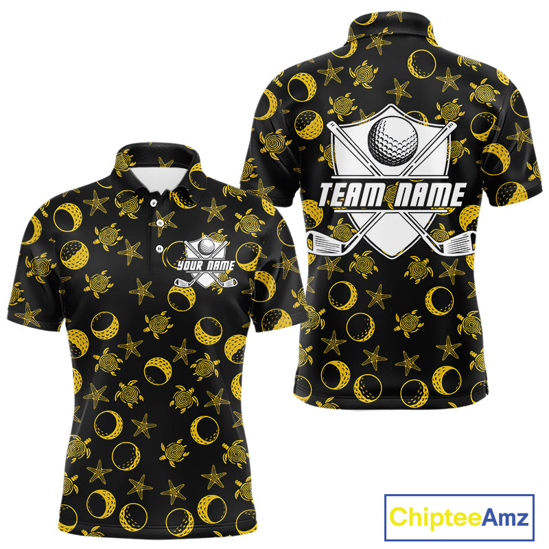 Black and Gold golf pattern Men golf polo shirts Custom best mens golf wear, personalized golf gifts NQS10130