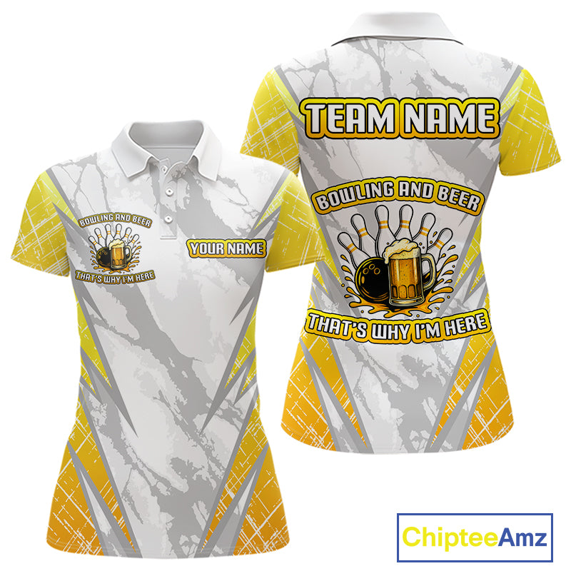 Bowling and beer That's why I'm here Funny Women Bowling Shirts Custom Team Bowling Jerseys NQS10134