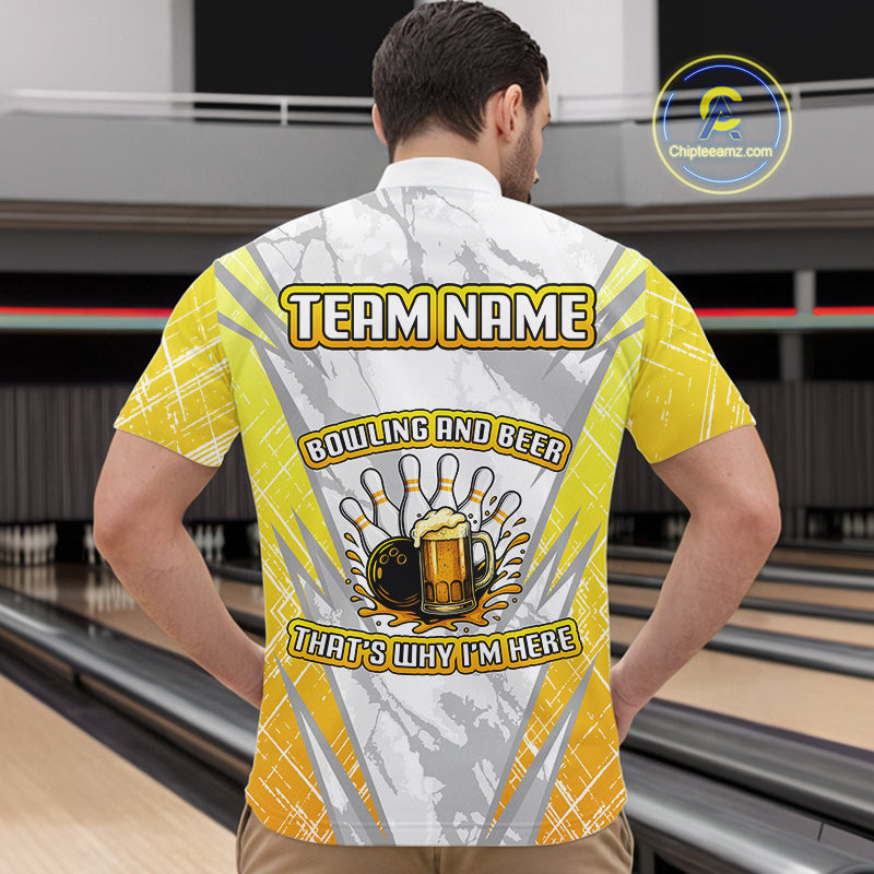 Bowling and beer That's why I'm here Funny Mens Bowling Shirts Custom Team Bowling Jerseys NQS10134