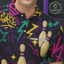 Load image into Gallery viewer, Custom purple graffiti pattern funny Bowling shirts for Men, bowling team league jerseys with Name NQS10270