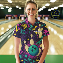 Load image into Gallery viewer, Custom purple graffiti pattern funny Bowling shirts for Women, bowling team league jerseys with Name NQS10270