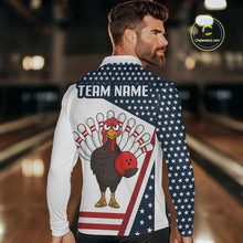 Load image into Gallery viewer, American Flag Funny Turkey Bowling Polo, 1/4 Zip shirts for Men custom patriotic bowling team jersey NQS10272