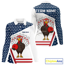 Load image into Gallery viewer, American Flag Funny Turkey Bowling Polo, 1/4 Zip shirt for Women custom patriotic bowling team jersey NQS10272