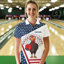 Load image into Gallery viewer, American Flag Funny Turkey Bowling Polo, 1/4 Zip shirt for Women custom patriotic bowling team jersey NQS10272