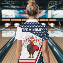 Load image into Gallery viewer, American Flag Funny Turkey Bowling Polo, 1/4 Zip shirt for Women custom patriotic bowling team jersey NQS10272