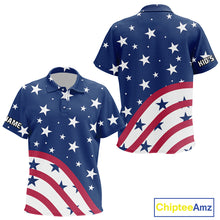 Load image into Gallery viewer, Red, White &amp; Blue stars pattern Kid golf polo shirts Custom American Flag patriotic Kid golf top NQS10138