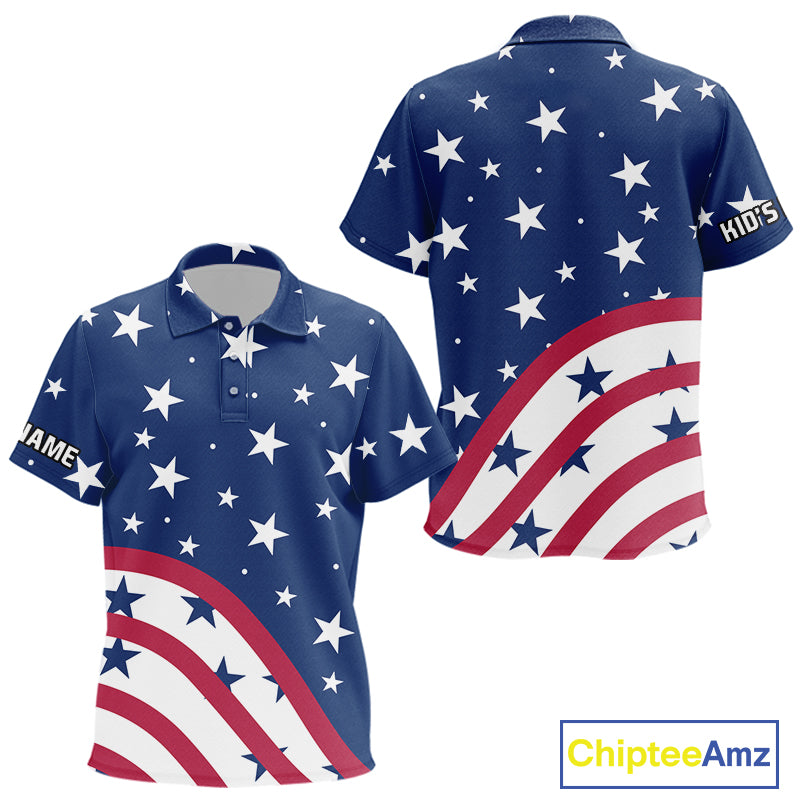 Red, White & Blue stars pattern Kid golf polo shirts Custom American Flag patriotic Kid golf top NQS10138