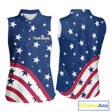 Load image into Gallery viewer, Red, White &amp; Blue stars pattern Women sleeveless polos Custom American Flag patriotic ladies golf top NQS10138