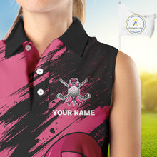 Load image into Gallery viewer, Black and Pink ribbon Women sleeveless polo shirt Custom breast cancer American flag ladies golf top NQS10140