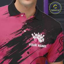 Load image into Gallery viewer, Black and Pink ribbon Bowling shirts for Men Custom breast cancer American flag bowling team jersey NQS10141