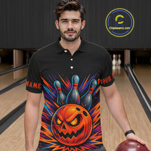 Load image into Gallery viewer, Funny Orange and Black Pumpkin Halloween Bowling Polo, 1/4 Zip Shirts For Men, Bowling Team Jersey NQS10470