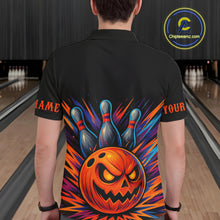 Load image into Gallery viewer, Funny Orange and Black Pumpkin Halloween Bowling Polo, 1/4 Zip Shirts For Men, Bowling Team Jersey NQS10470