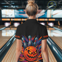 Load image into Gallery viewer, Funny Orange and Black Pumpkin Halloween Bowling Polo, 1/4 Zip Shirts For Women, Bowling Team Jersey NQS10470