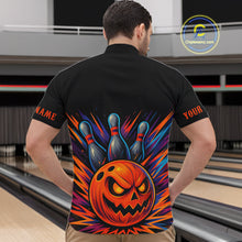 Load image into Gallery viewer, Funny Orange and Black Pumpkin Halloween Bowling Polo, 1/4 Zip Shirts For Men, Bowling Team Jersey NQS10470
