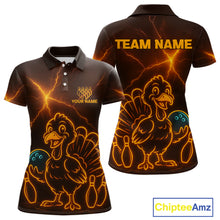 Load image into Gallery viewer, Orange Lightning Thunder Turkey Bowling Shirts For Women Custom Thanksgiving Team Bowling Jerseys NQS10682