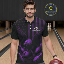 Load image into Gallery viewer, Black and Purple American Flag Eagle Bowling Shirt For Mens Custom Patriotic Team bowling jerseys NQS10479