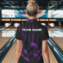 Load image into Gallery viewer, Black and Purple American Flag Eagle Bowling Shirt For Women Custom Patriotic Team bowling jerseys NQS10479