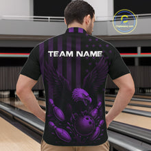 Load image into Gallery viewer, Black and Purple American Flag Eagle Bowling Shirt For Mens Custom Patriotic Team bowling jerseys NQS10479