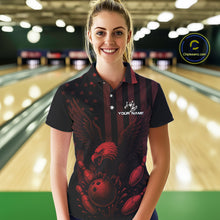 Load image into Gallery viewer, Black and Red American Flag Eagle Bowling Shirt For Women Custom Patriotic Team bowling jerseys NQS10480