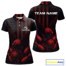 Load image into Gallery viewer, Black and Red American Flag Eagle Bowling Shirt For Women Custom Patriotic Team bowling jerseys NQS10480