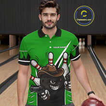 Load image into Gallery viewer, Funny Cowboy gun bowling ball and pins Bowling shirt for Men Custom bowling team jersey | Green NQS10691