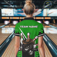 Load image into Gallery viewer, Funny Cowboy gun bowling ball and pins Bowling shirt for Women Custom bowling team jersey | Green NQS10691