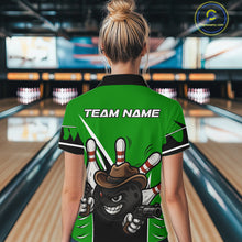 Load image into Gallery viewer, Funny Cowboy gun bowling ball and pins Bowling shirt for Women Custom bowling team jersey | Green NQS10691