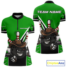 Load image into Gallery viewer, Funny Cowboy gun bowling ball and pins Bowling shirt for Women Custom bowling team jersey | Green NQS10691