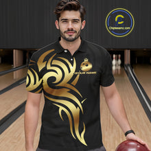 Load image into Gallery viewer, Black and Gold crown Bowling ball Polo, Quarter Zip Shirts for Men Custom Bowling Team jerseys NQS10499