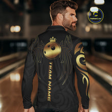 Load image into Gallery viewer, Black and Gold crown Bowling ball Polo, Quarter Zip Shirts for Men Custom Bowling Team jerseys NQS10499