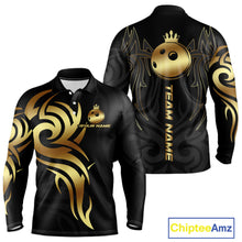 Load image into Gallery viewer, Black and Gold crown Bowling ball Polo, Quarter Zip Shirts for Men Custom Bowling Team jerseys NQS10499