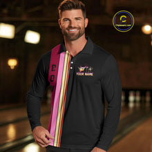 Load image into Gallery viewer, Black and Pink Retro Bowling Polo, Quarter Zip Shirts for Men Custom Team Bowling League Jerseys NQS10503