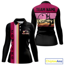 Load image into Gallery viewer, Black and Pink Retro Bowling Polo, Quarter Zip Shirts for Women Custom Team Bowling League Jerseys NQS10503