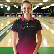 Load image into Gallery viewer, Black and Pink ribbon pattern Bowling shirts for Women Custom breast cancer bowling team jerseys NQS10158